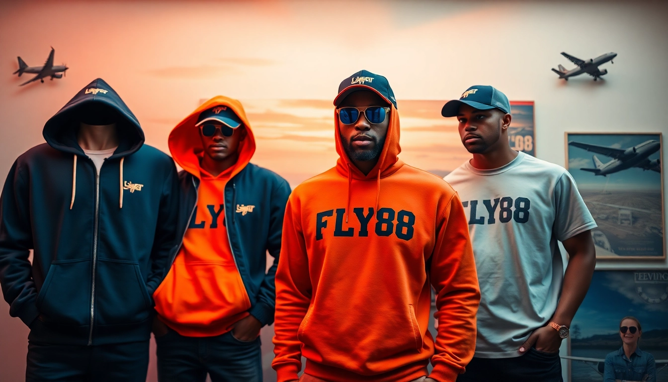 FLY88's aviation-inspired apparel collection featuring stylish caps and hoodies.