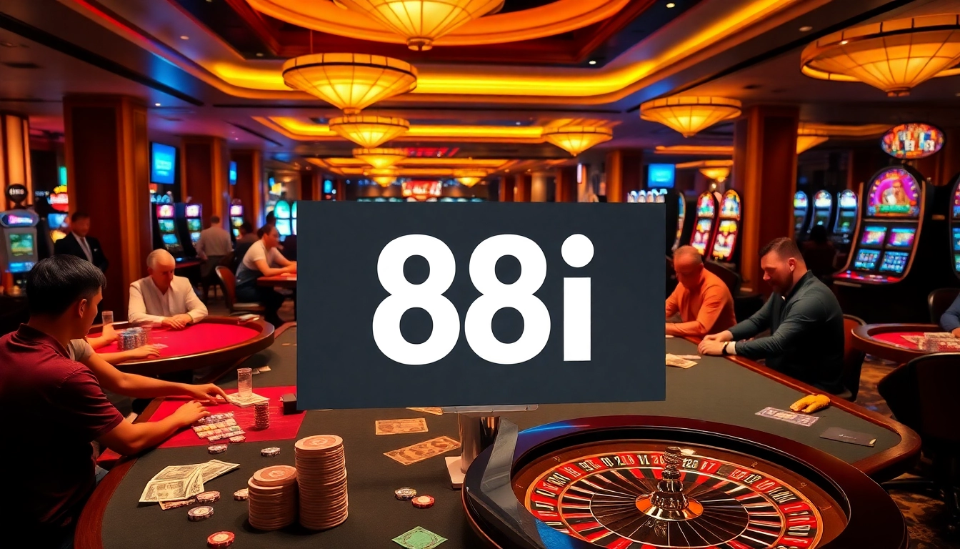 Cheering gamblers engage in strategic gameplay at a luxurious casino featuring the 88i interface.