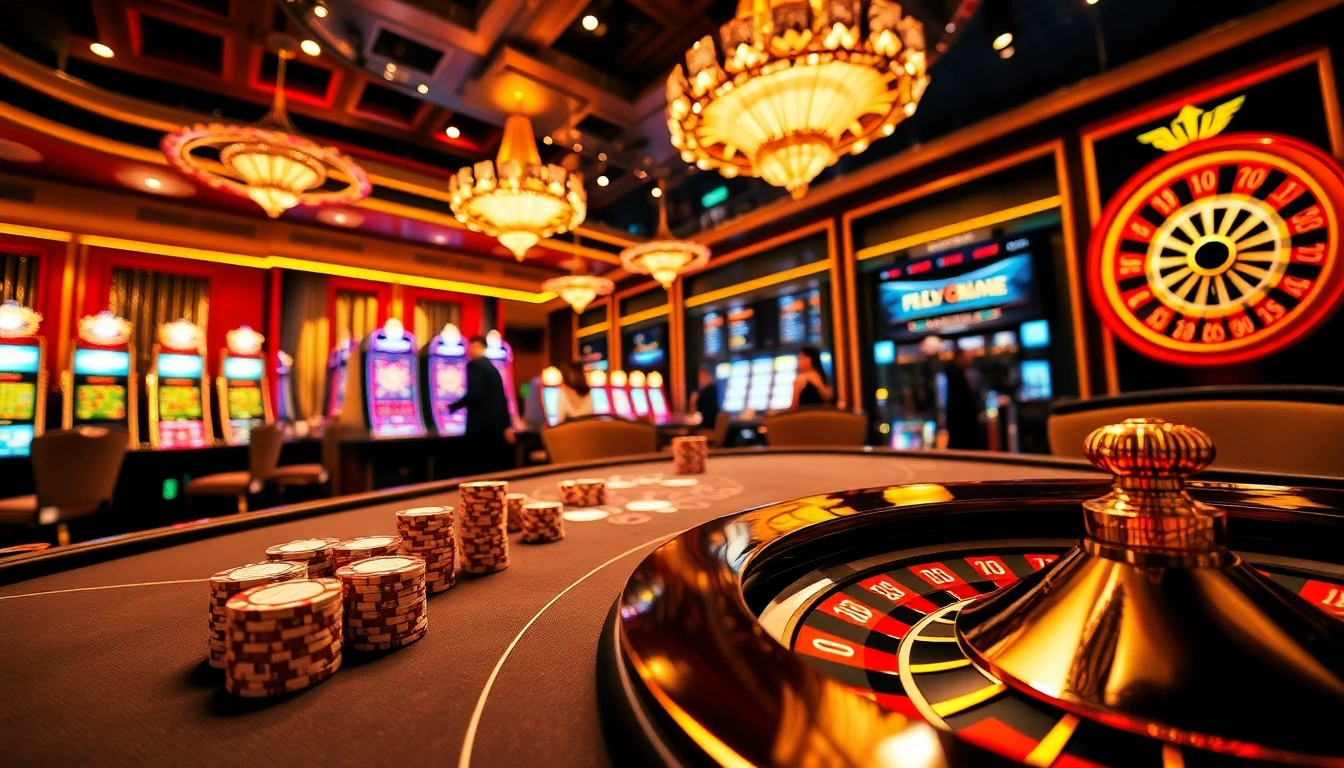 Experience thrilling gameplay at FLY88 with engaging casino tables and iconic gambling elements.