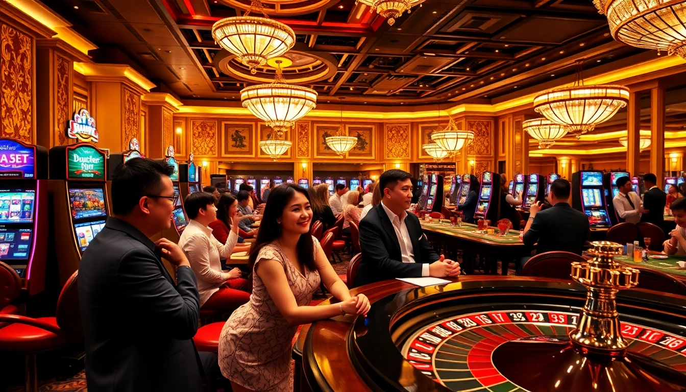 Players enjoying exciting games at MV88 casino, showcasing vibrant atmosphere and luxury.