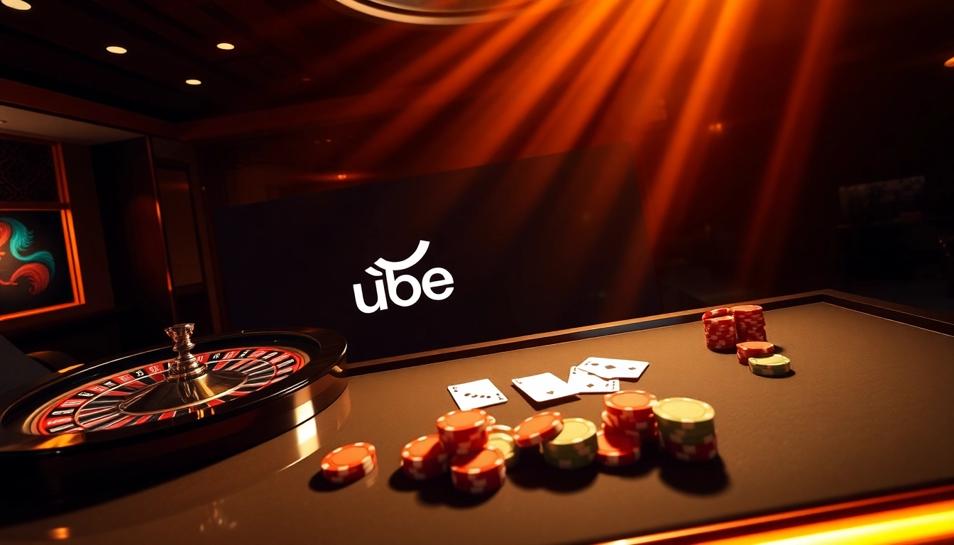 Experience the thrill of uu88 with vibrant casino elements like roulette, cards, and chips.