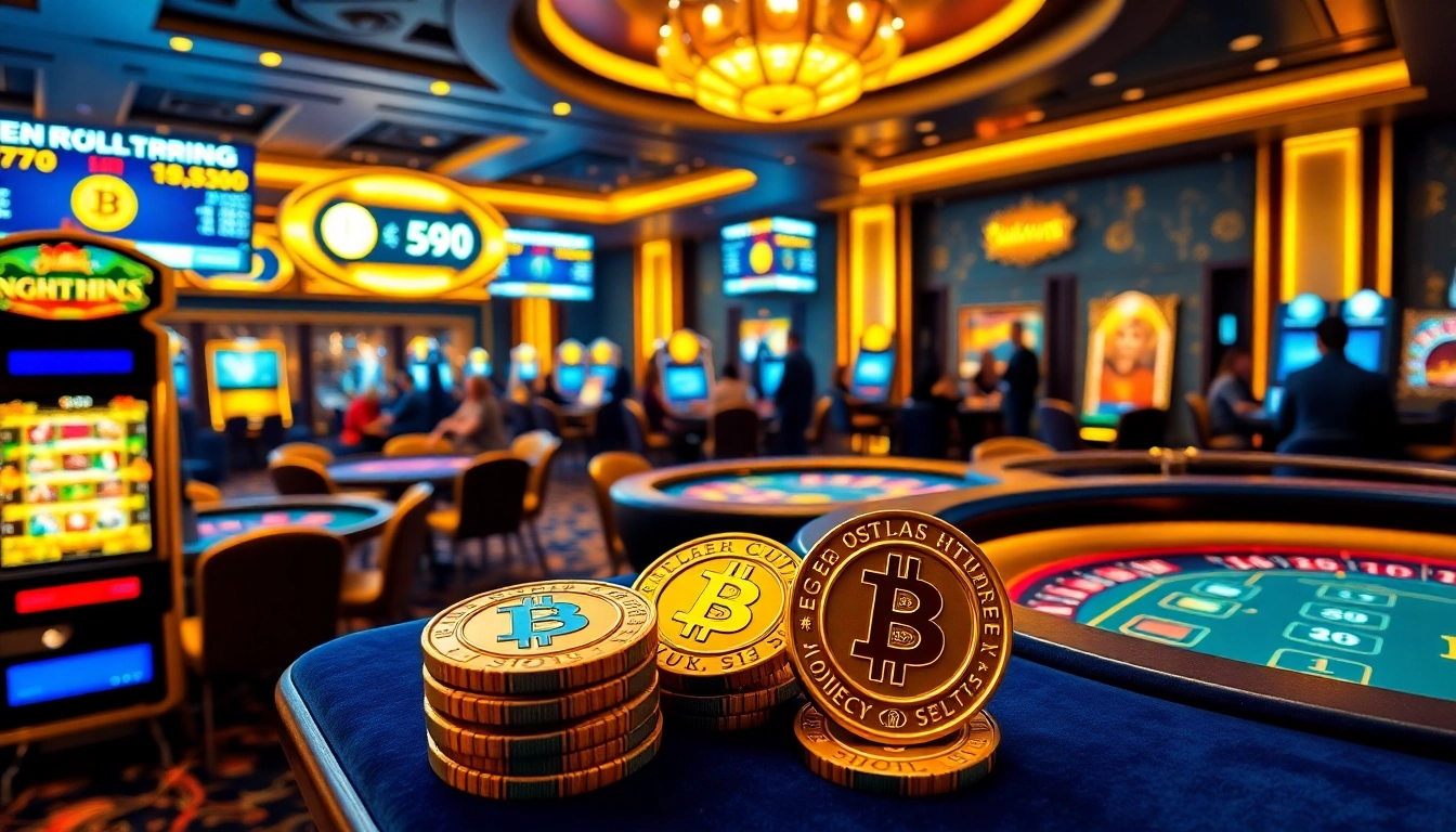 Engaged players enjoying games at Bitcoin casinos with vibrant tables and exciting action.