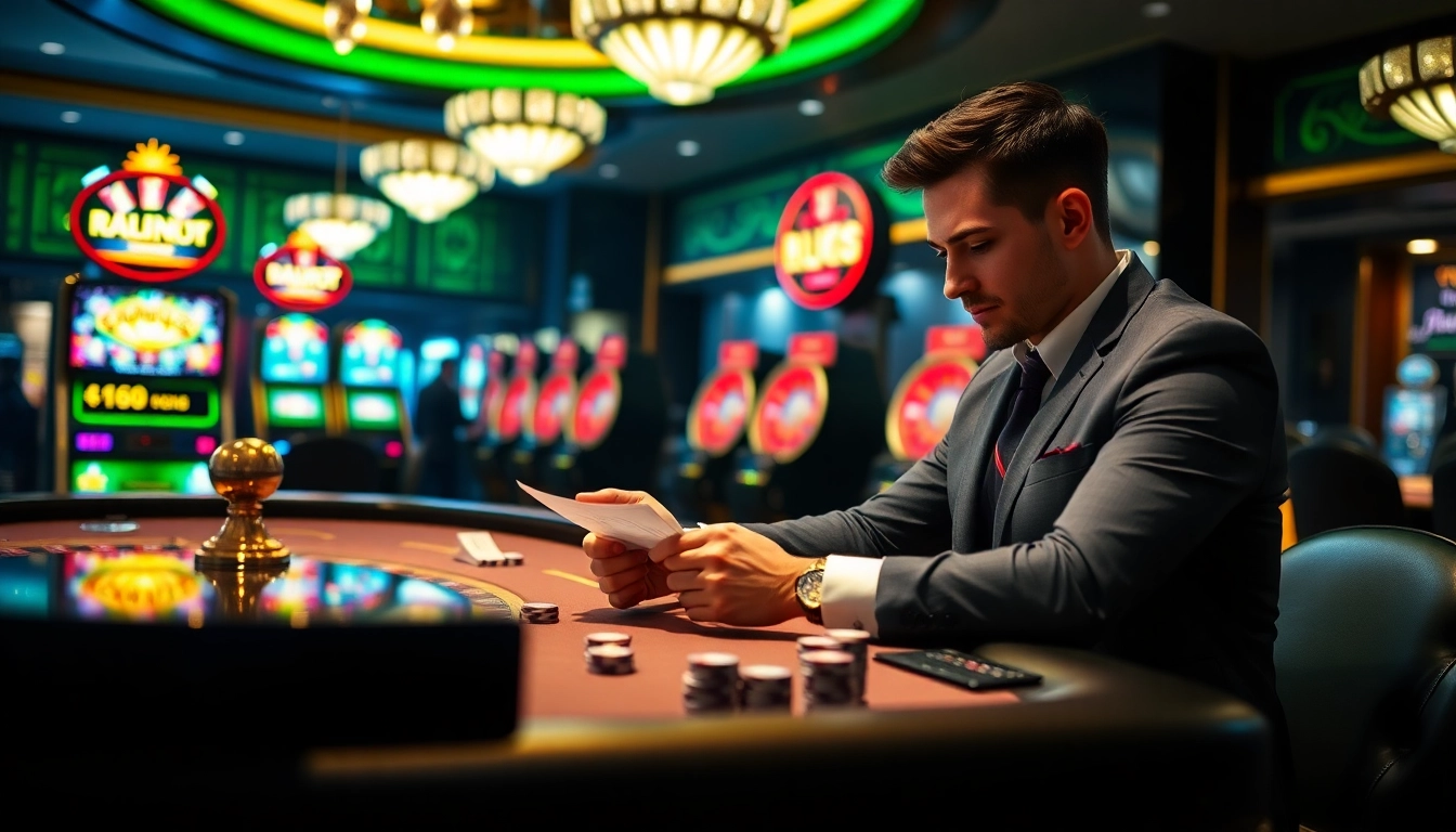 Professional analysis at a poker table while making nhận định kèo nhà cái bets with vibrant casino elements.