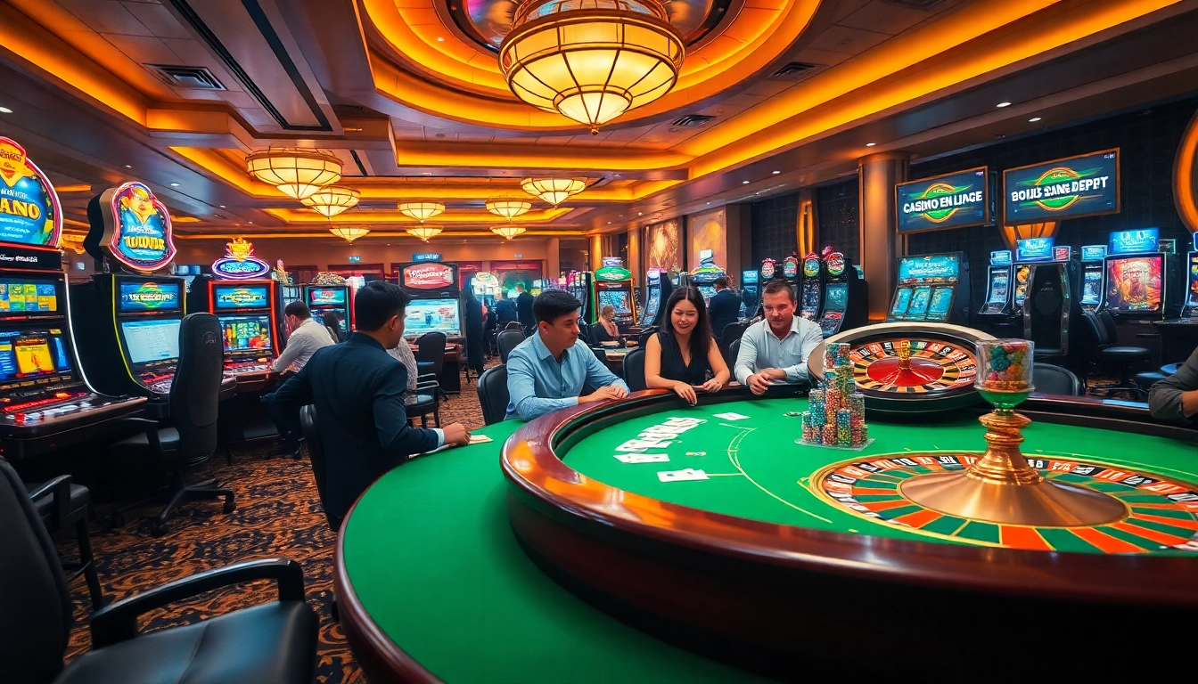 Engaging ambiance of a luxury casino showcasing 'casino en ligne bonus sans dépôt' promotions.