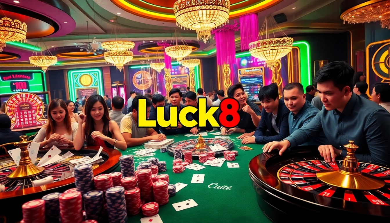 Engage with the excitement of gambling at Trang chủ Luck8, with players enjoying casino games and vibrant atmosphere.