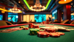 Jouer à des jeux de casino en ligne avec des jetons colorés et une ambiance élégante.