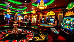 The scene showcases the finest elements of a casino, highlighting meilleur casino en ligne 2026 with vibrant roulette and blackjack games.
