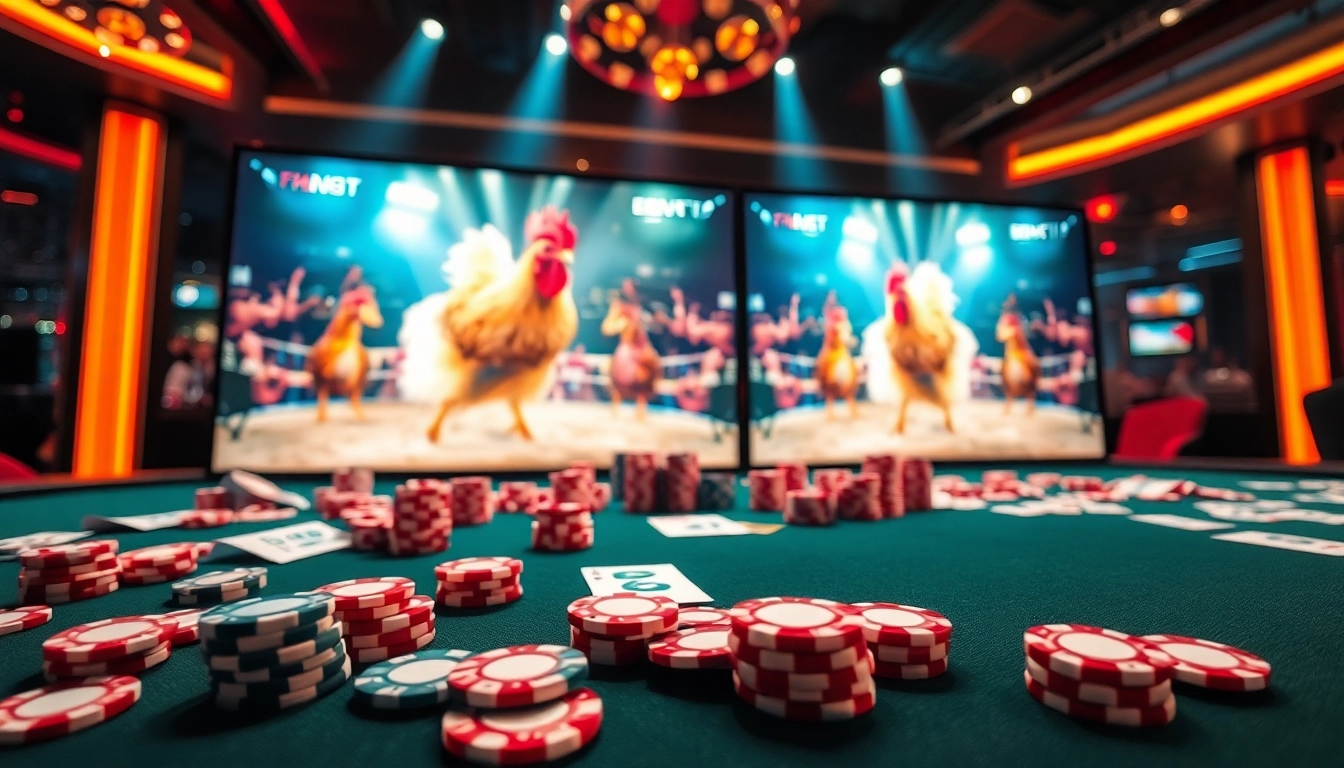 Experience the excitement of đá gà trực tiếp betting with live action on high-tech displays.