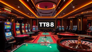 Player engaging with the exciting TT88 slot machines in a luxurious casino environment.