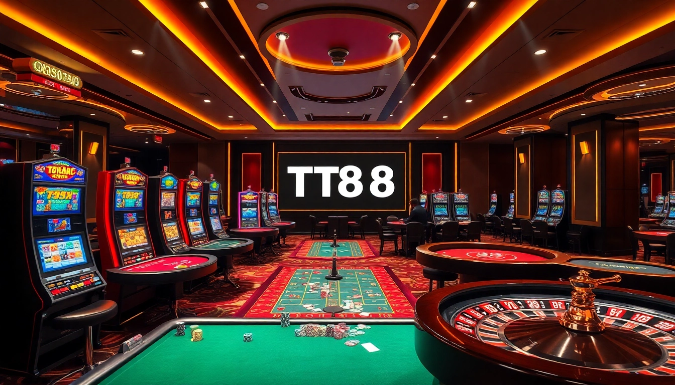Player engaging with the exciting TT88 slot machines in a luxurious casino environment.
