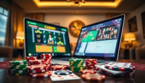 Jouer au meilleur casino en ligne belgique avec des cartes et des jetons colorés.